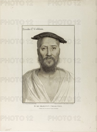 Brooke Lord Cobham, 1796, Francesco Bartolozzi (Italian, 1727-1815), after Hans Holbein the younger (German, 1497-1543), Italy, Stipple engraving on ivory wove paper, 285 x 195 mm (image), 329 x 226 mm (plate), 478 x 354 mm (sheet)