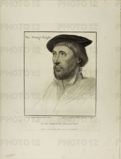 Sir Thomas Strange, March 1, 1793, Francesco Bartolozzi (Italian, 1727-1815), after Hans Holbein the younger (German, 1497-1543), Italy, Stipple engraving on cream wove paper, 237 x 205 mm (image), 305 x 226 mm (plate), 442 x 338 mm (sheet)