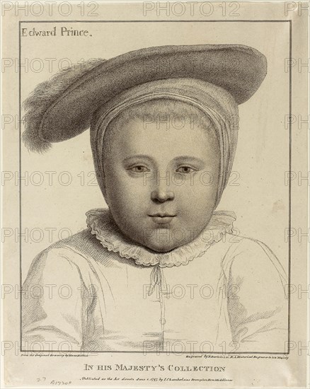 Edward, Prince of Wales, June 1, 1797, Francesco Bartolozzi (Italian, 1727-1815), after Hans Holbein the younger (German, 1497-1543), Italy, Stipple engraving on cream wove paper, 274 x 224 mm (image), 316 x 256 mm (sheet, cut within platemark)