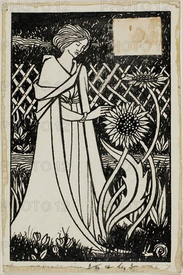 Decorative Study: Woman with Sunflowers, 1892/98, Attributed to Aubrey Vincent Beardsley, English, 1872-1898, England, Pen and black ink, with brush and black wash, over traces of graphite, on ivory wove paper, 128 × 85 mm