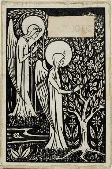 Decorative Study: Two Angels, 1892/98, Attributed to Aubrey Vincent Beardsley, English, 1872-1898, England, Pen and black ink, with brush and black wash, over traces of graphite, on ivory wove paper, 143 × 96 mm