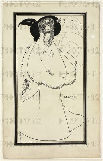 Madame Réjane, 1892/98, Aubrey Vincent Beardsley, imitator of, English, 1872-1898, England, Pen and brush and black ink, over traces of graphite, on cream wove paper, laid down on ivory wove paper, 224 × 140 mm