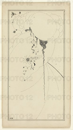 Female Figure with Large Hat, 1892/98, Aubrey Vincent Beardsley, imitator of, English, 1872-1898, England, Pen and black ink on buff wove paper, laid down on board, 269 × 148 mm