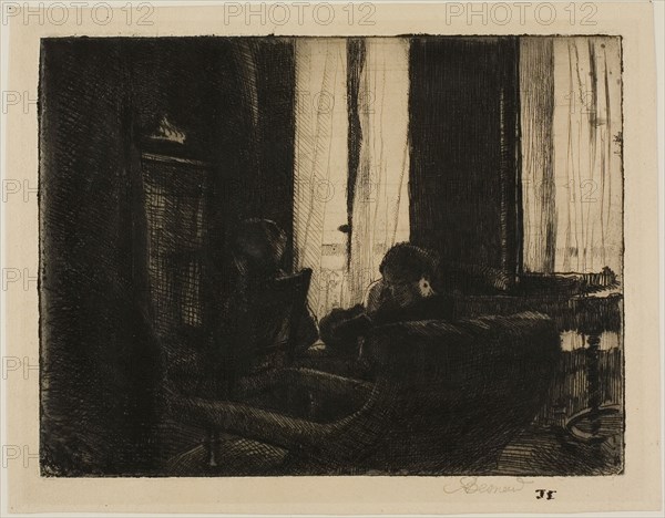 Intimacy, 1889, Albert Besnard, French, 1849-1934, France, Etching on cream laid paper, 180 × 237 mm (image/plate), 207 × 265 mm (sheet)