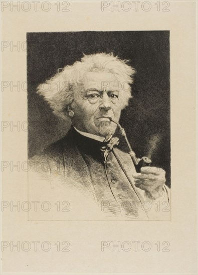 Portrait of Corot, n.d., Etienne Gabriel Bocourt (French, 1821–after 1882), after Jean-Baptiste-Camille Corot (French, 1796-1875), France, Etching and drypoint on cream laid paper, 231 × 175 mm (image), 333 × 239 mm (sheet)