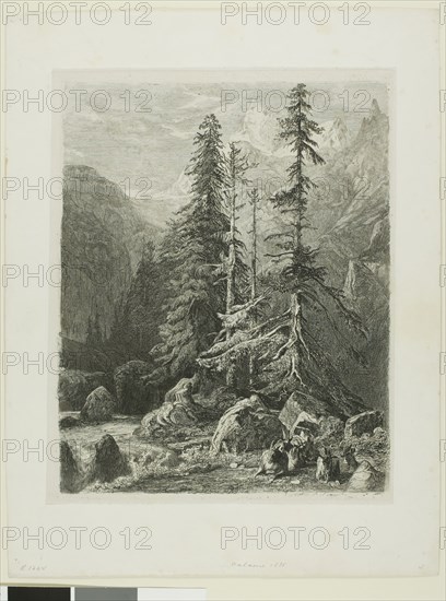 Alpine Landscape, n.d., Alexandre Calame, Swiss, 1810-1864, Switzerland, Etching on paper, 259 x 209 mm (image), 275 x 220 mm (plate), 357 x 273 mm (sheet)
