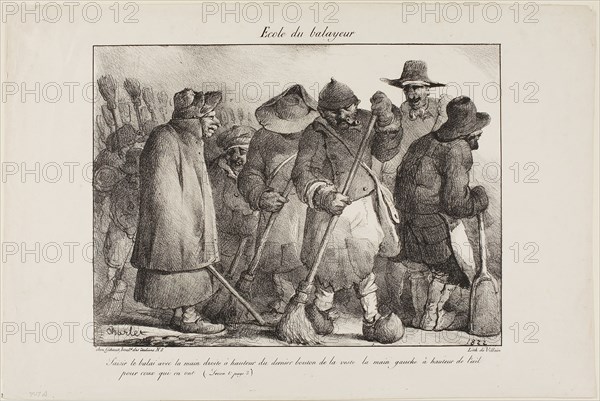 School for Street-Sweepers, 1822, Nicolas Toussaint Charlet (French, 1792-1845), published by Fères Chez Gihaut (French, 19th century), printed by François le Villain (French, active early 19th century), France, Lithograph in black on ivory wove paper, 213 × 288 mm (image), 276 × 417 mm (sheet)