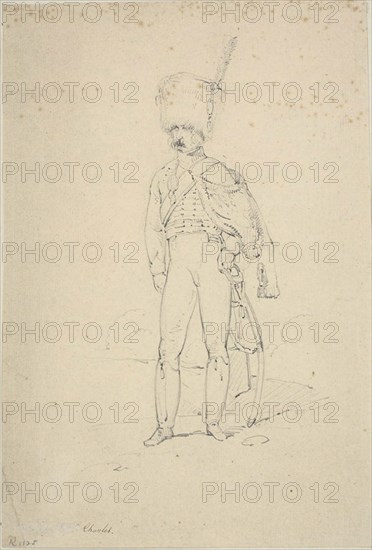Standing Hussar, n.d., Nicolas Toussaint Charlet, French, 1792-1845, France, Graphite on buff laid paper, 305 × 207 mm