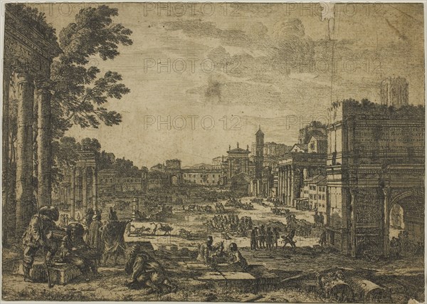 The Roman Forum, 1636, Claude Lorrain, French, 1600-1682, France, Etching on ivory laid paper, 181 × 256 mm (image/sheet, cut within platemark)