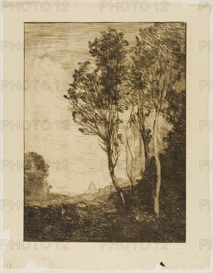 Remembrance of Italy, 1866, Jean-Baptiste-Camille Corot, French, 1796-1875, France, Etching on cream Japanese paper, 296 × 219 mm (image), 356 × 280 mm (sheet)