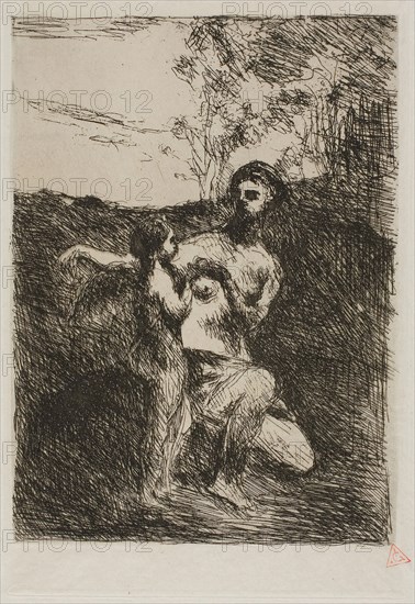 Venus Clipping Cupid’s Wings, first plate, 1869–70, Jean-Baptiste-Camille Corot, French, 1796-1875, France, Etching on off-white Japanese paper, 238 × 157 mm (plate), 390 × 280 mm (sheet)