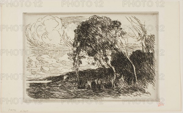 Souvenir of the Fortifications of Douai, 1869–70, Jean-Baptiste-Camille Corot, French, 1796-1875, France, Etching on ivory laid paper, 159 × 238 mm (plate), 192 × 313 mm (sheet)