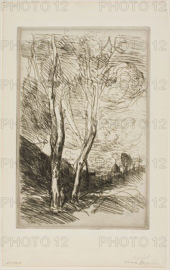 The Florentine Duomo, 1869–70, Jean-Baptiste-Camille Corot, French, 1796-1875, France, Etching on ivory laid paper, 230 × 150 mm (image), 240 × 158 mm (plate), 312 × 195 mm (sheet)