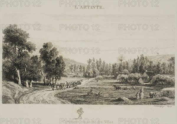 How Cities are Born (Wedding in the Village), 1840, Charles François Daubigny, French, 1817-1878, France, Etching on ivory wove paper, 75 × 142 mm (image), 115 × 177 mm (plate), 243 × 320 mm (sheet)