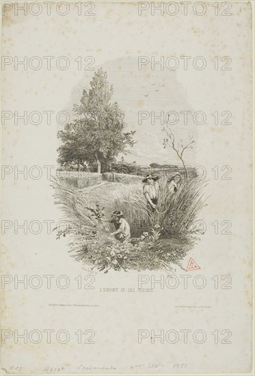 The Child and the Flowers, 1851, Charles François Daubigny, French, 1817-1878, France, Etching on ivory wove paper, 117 × 160 mm (image), 243 × 166 mm (sheet)