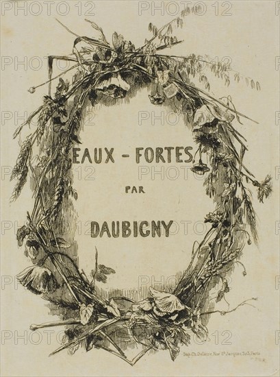 Wreath of Wildflowers, Frontispiece, 1850, Charles François Daubigny, French, 1817-1878, France, Etching on cream Japanese paper, 198 × 145 mm (plate), 393 × 262 mm (sheet)