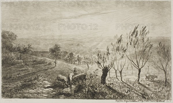 Sunrise, 1850, Charles François Daubigny, French, 1817-1878, France, Etching on ivory wove paper, 134 × 230 mm (image), 178 × 262 mm (plate), 305 × 412 mm (sheet)