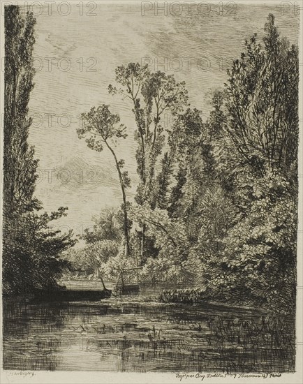The Virgin Islands at Bezons (The Fishing Hole), 1850, Charles François Daubigny, French, 1817-1878, France, Etching and roulette on cream Japanese paper, 188 × 156 mm (image), 188 × 158 mm (plate), 393 × 262 mm (sheet)