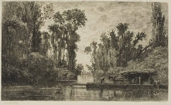 The Bezons Ferryboat, 1850, Charles François Daubigny, French, 1817-1878, France, Etching on cream Japanese paper, 98 × 163 mm (image), 117 × 191 mm (plate), 269 × 394 mm (sheet)