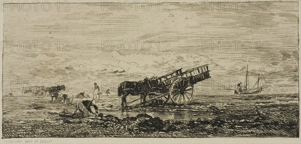 Beach at Villerville, 1855, Charles François Daubigny, French, 1817-1878, France, Etching on cream Japanese paper, 93 × 200 mm (image), 128 × 217 mm (plate), 260 × 394 mm (sheet)
