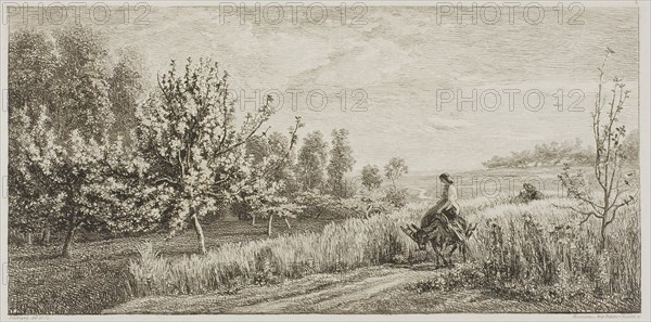 Spring, 1857, Charles François Daubigny, French, 1817-1878, France, Etching and drypoint on light gray chine laid down on white wove paper, 119 × 245 mm (image), 166 × 266 mm (plate), 302 × 441 mm (sheet)