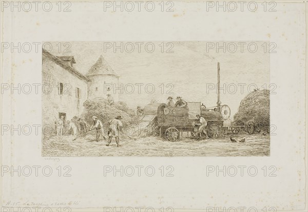 The Reaping Machine, 1860, Charles François Daubigny, French, 1817-1878, France, Etching on white wove paper, 108 × 213 mm (image), 172 × 270 mm (plate), 190 × 281 mm (sheet)