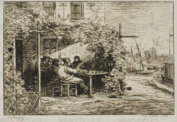 Departure Breakfast at Asnières, 1861, Charles François Daubigny, French, 1817-1878, France, Etching on ivory laid paper, 180 × 130 mm (plate), 305 × 218 mm (sheet)