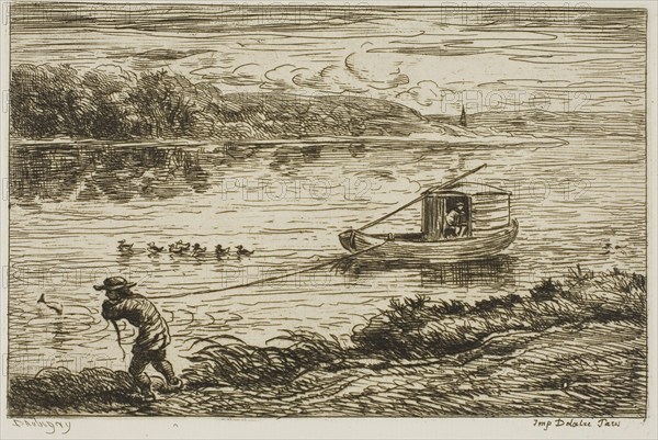 Ship’s Boy Pulling on the Line (Hauling on the Rope), 1861, Charles François Daubigny, French, 1817-1878, France, Etching on ivory laid paper, 126 × 174 mm (plate), 212 × 290 mm (sheet)