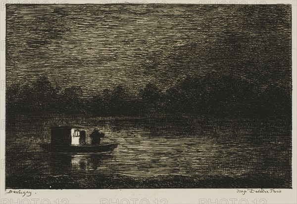 Night Voyage (The Fishing Net), 1861, Charles François Daubigny, French, 1817-1878, France, Etching on ivory laid paper, 101 × 156 mm (image), 141 × 190 mm (plate), 220 × 301 mm (sheet)