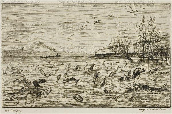 Celebration of the Fish on the Departure of the Ship’s Boy (The Fish), 1861, Charles François Daubigny, French, 1817-1878, France, Etching on ivory laid paper, 98 × 159 mm (image), 145 × 200 mm (plate), 227 × 305 mm (sheet)