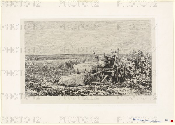 The Vintage (Souvenir of the Morvan), 1865, Charles François Daubigny, French, 1817-1878, France, Etching and drypoint on light gray chine laid down on white wove paper, 197 × 336 mm (image), 239 × 367 mm (plate), 323 × 454 mm (sheet)