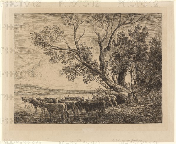 The Ford, 1865, Charles François Daubigny, French, 1817-1878, France, Etching and drypoint on cream wove paper, 252 × 338 mm (image), 305 × 378 mm (plate), 322 × 390 mm (sheet)
