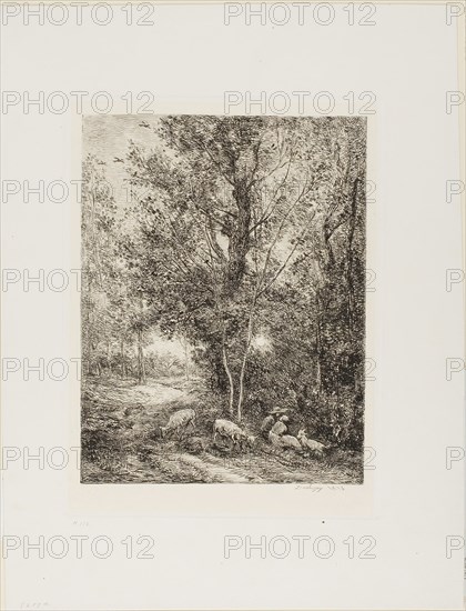 The Shepherd and the Shepherdess, 1874, Charles François Daubigny, French, 1817-1878, France, Etching on paper, 254 × 195 mm