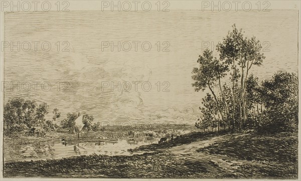 The Seine at Port-Maurin, 1876, Charles François Daubigny, French, 1817-1878, France, Etching and drypoint on cream laid paper, 128 × 221 mm (image), 199 × 277 mm (plate), 225 × 318 mm (sheet)