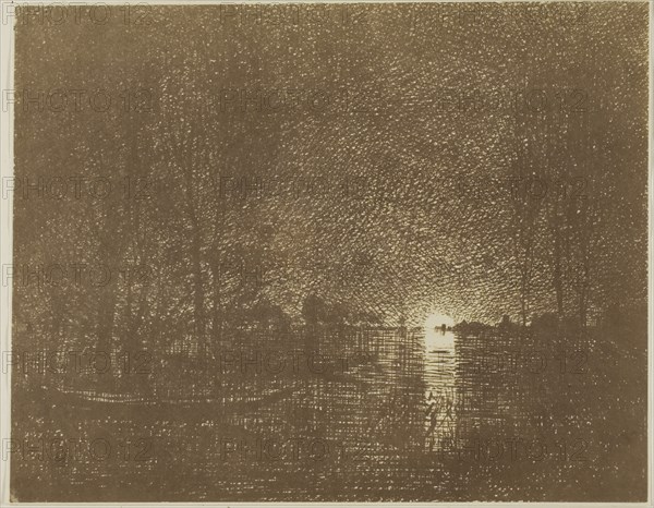 Night Effect, 1862, Charles François Daubigny, French, 1817-1878, France, Cliché-verre in brown on ivory photographic paper, 148 × 187 mm (image), 148 × 189 mm (sheet)