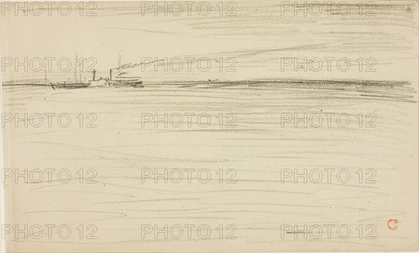 Crossing the Channel, 1866, Charles François Daubigny, French, 1817-1878, France, Graphite on tan wove paper, 121 × 201 mm