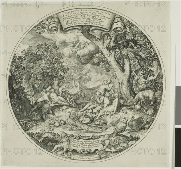 The Age of Gold, 1608, Johann Theodor de Bry (German, 1561-1623), after Abraham Bloemaert (Dutch, 1566-1651), Germany, Engraving in black on cream laid paper, 163 x 167 mm (plate), 166 x 168 mm (sheet)