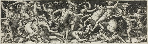 Combats and Triumphs, 1550/1572, Etienne Delaune, French, c. 1519-1583, France, Engraving on paper, 65 × 220 mm