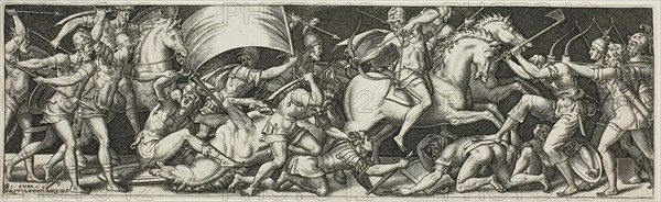 Combats and Triumphs, 1550/1572, Etienne Delaune, French, 1518/19-c.1583, France, Engraving on ivory laid paper, 65 × 220 mm