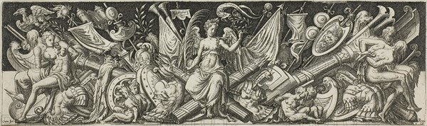 Combats and Triumphs, 1550/1572, Etienne Delaune, French, c. 1519-1583, France, Engraving on paper, 65 × 220 mm