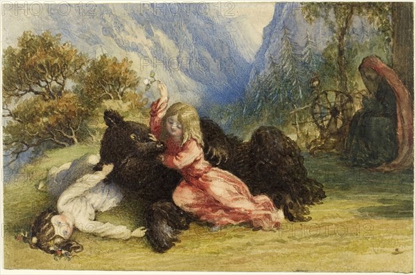 Snow White and Rose Red, n.d., Richard Doyle, English, 1824-1883, England, Watercolor over graphite on ivory wove paper, laid down on card, 140 × 214 mm