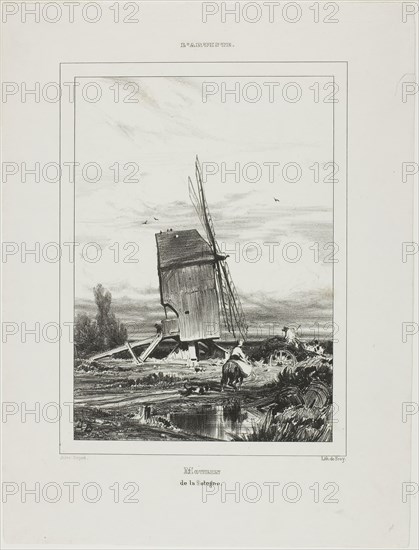 Windmill of Sologne, 1835, Jules Dupré, French, 1811-1889, France, Lithograph on paper, 197 × 140 mm (image), 294 × 224 mm (sheet)