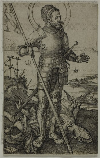 St. George on Foot, 1502, Albrecht Dürer, German, 1471-1528, Germany, Engraving in black on cream laid paper, 111 x 70 mm (image/sheet)