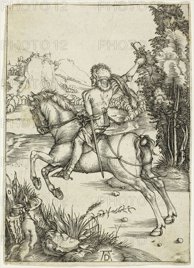 The Small Courier, c. 1496, Albrecht Dürer, German, 1471-1528, Germany, Engraving in black on ivory laid paper, 107 x 77 mm (image), 109 x 78 mm (sheet)