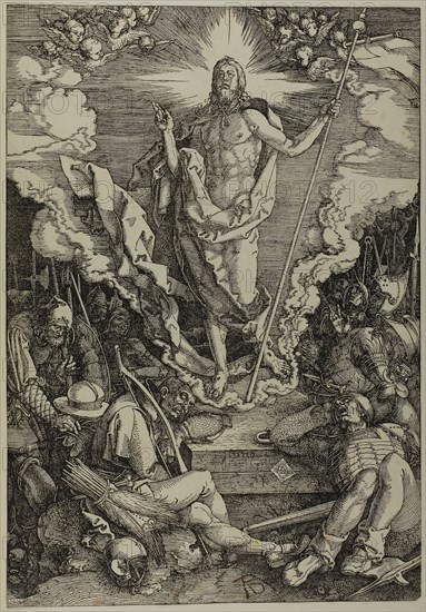 The Resurrection, from The Large Passion, 1510, published 1511, Albrecht Dürer, German, 1471-1528, Germany, Woodcut in black on cream laid paper, 393 x 272 mm