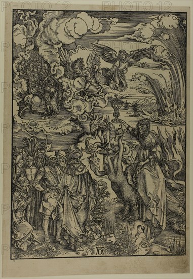 The Whore of Babylon, from The Apocalypse, c. 1496–98, published 1511, Albrecht Dürer, German, 1471-1528, Germany, Woodcut in black on tan laid paper, 394 x 281 mm (image), 432 x 302 mm (sheet)