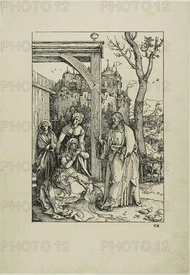 Christ Taking Leave of His Mother, from The Life of the Virgin, c. 1504, published 1511, Albrecht Dürer, German, 1471-1528, Germany, Woodcut in black on tan laid paper, 303 x 210 mm (image), 433 x 300 mm (sheet)