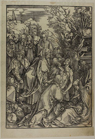 Deposition of Christ, from The Large Passion, c. 1496–97, published 1511, Albrecht Dürer, German, 1471-1528, Germany, Woodcut in black on cream laid paper, 391 x 278 mm (image), 433 x 301 mm (sheet)