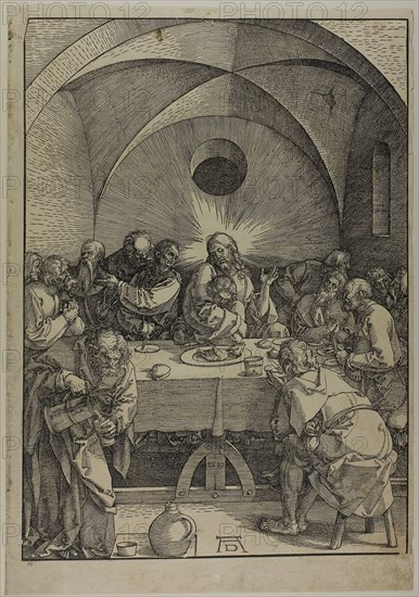 The Last Supper, from The Large Passion, 1510, published 1511, Albrecht Dürer, German, 1471-1528, Germany, Woodcut in black on cream laid paper, 399 x 285 mm (image), 433 x 303 mm (sheet)
