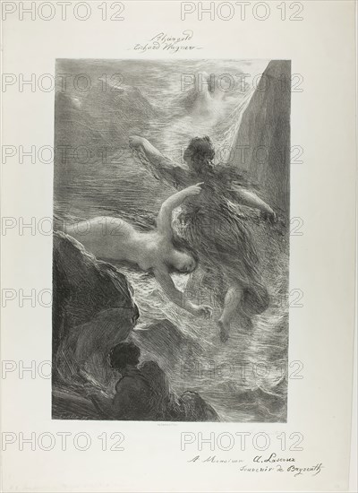 First Scene of The Rhinegold, 1876, Henri Fantin-Latour, French, 1836-1904, France, Lithograph in black with scraping on stone on greyish-ivory china paper laid down on thick cream wove paper, 512 × 335 mm (image), 512 × 335 mm (primary support), 697 × 498 mm (secondary support)